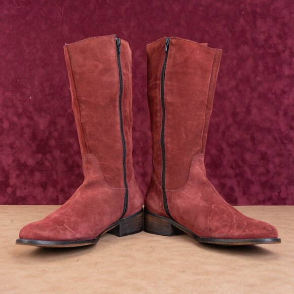 Jeffrey Campbell Ibiza Riding Boots Burgundy Suede Vintage Y2K Womens Sz 10.5 - Picture 2 of 10